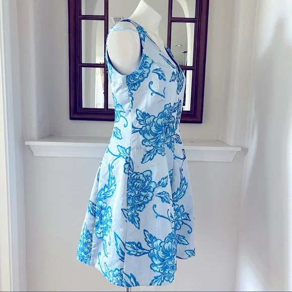 Nanette Lepore Jacquard Dress Floral Fit & Flare Blue Size 8 NWT $159.00 - Picture 4 of 15